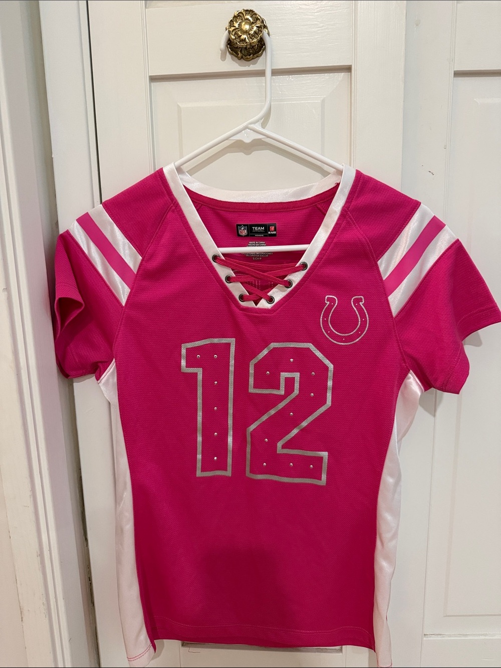 Team Apparel Girls' Pink Lace-Up Football Jersey - Colts 12